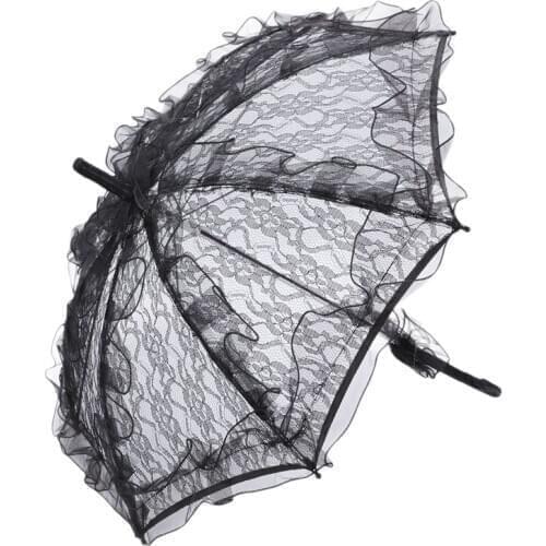 Lace Parasol Wedding Lace Flower Wedding Bride Parasol Umbrella Black