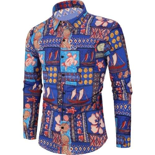 Mens Hawaiian Shirt Male Casual camisa masculina Printed Beach Shirts Long Sleeve brand clothing 3XL