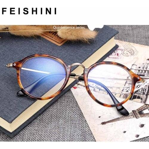 Feishini Retro Myopia Eyeglasses frames Men Round Clear Vision Optical Glasses Frame Women Vintage Prescription Transparent 2447