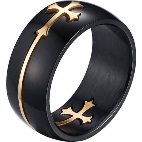 BONISKISS Mens Womens Stainless Steel Cross Ring Removable Unique Design Black Color 8mm Men Ring Christian Jewelry 2020