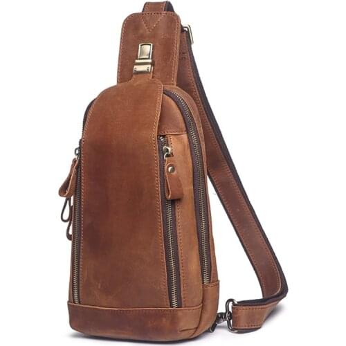 Crazy horse Chest Bag Genuine Leather Male Shoulder Pack Phone Pouch Bags Waist Bag Mens Small chest Shoulder Belt Bag back pac