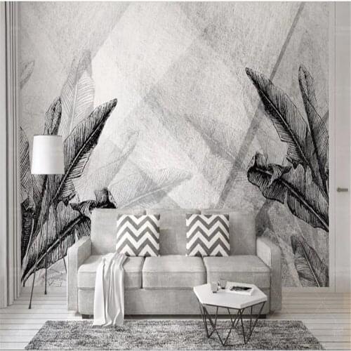 Milofi custom non-woven wallpaper plain coconut tree leaf texture line polygon Nordic TV background wall decoration painting