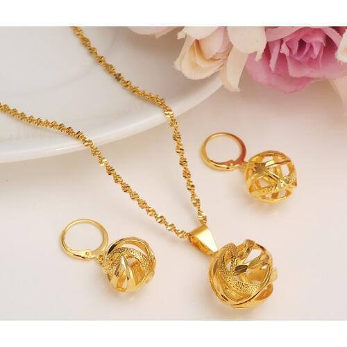 Ethiopian Specific character Necklace Pendant Earring Hollow out Set Joias Ouro 24 k Yellow Fine Gold Color GF Jewelry African