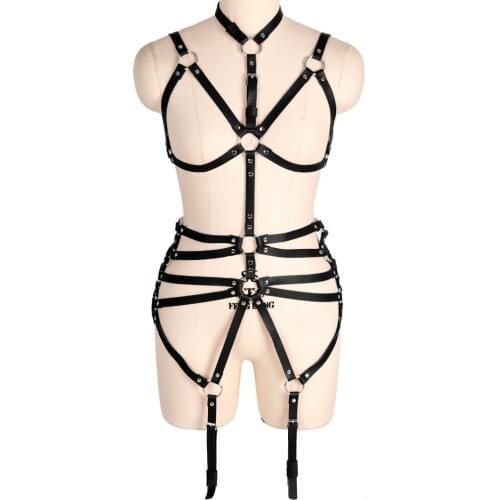 2pc Punk Goth Womens Belts For Women Leather Harness Fashion Sexy Garters Waistband Bdsm Bondage Lingerie Pentagram Accessories