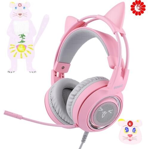 Wired Headset with Microphone cute PINK Headset Video Gamer Earphone 7.1 USB Jack Headset for game PC laptop