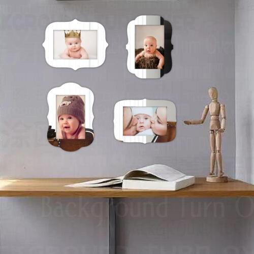 4pcs Photo Picture Frame Baby Pictures Wall Magnetic Thin Mirror Frames Set Silver Colors Creative 3x3.5in 4x6in 5x7in F003