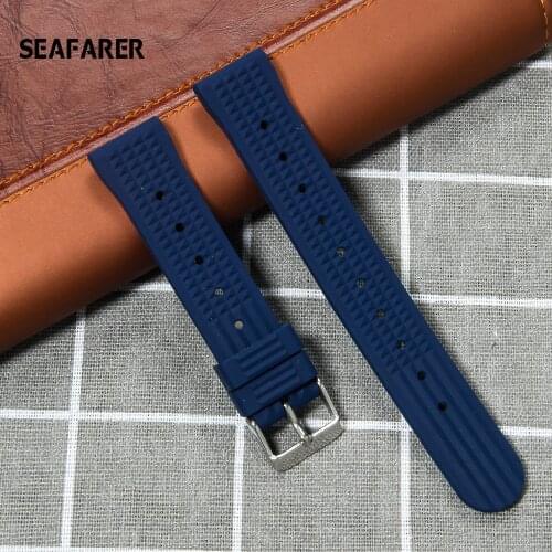 Silicone Rubber Watch Strap 20mm 22mm Watchband For Seiko SRP777J1 Watch Band Diving Waterproof Bracelet Blue Color