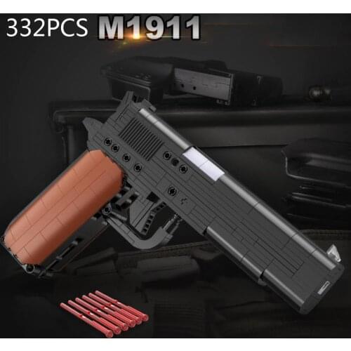 Modern military weapon building block gun assemble model with shooting M1911 American pistol bricks toy with Bullet for boys