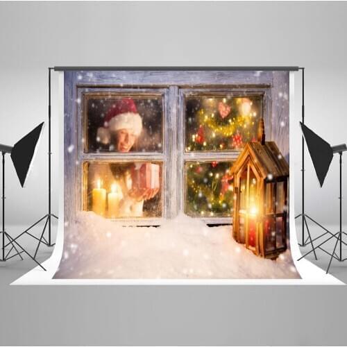 VinylBDS Christmas Photography Backdrops Window Santa Claus Christmas Tree Backgrounds Children Photography Studio Backgrounds