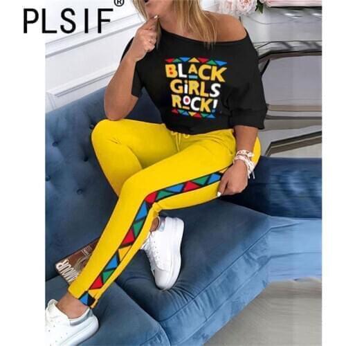 Letter print women set o neck short sleeve tops and long pant suit ladies 2 pieces outfits for women tracksuit