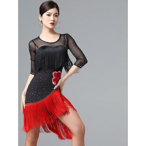 2021 7006 New Tassel And Flower Design Female Latin Dance Dress Women Dancing Performance Dress Ballroom Belly Dance Suit