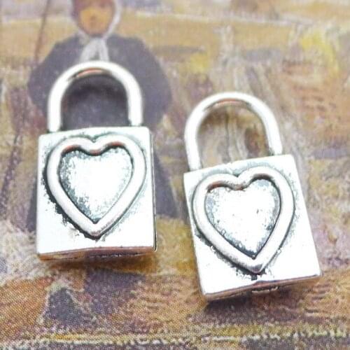 Newest 10Pieces 17*9mm Mixed Alloy Antique Silver Color Heart Lock Charms Bracelet Pendant Accessory For DIY Jewelry Making