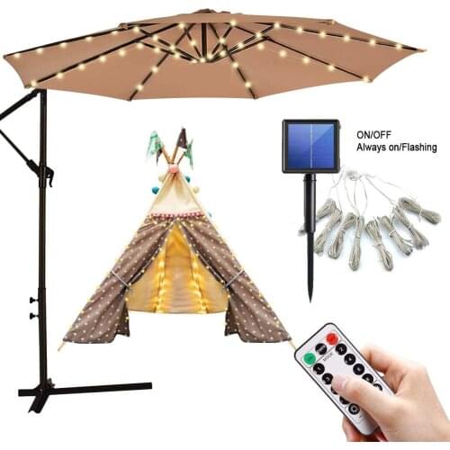 104 LEDS Solar Patio Umbrella Fairy Light Outdoor Beach Parasol String Light Tent Camping Decoration Colorful Remote Control