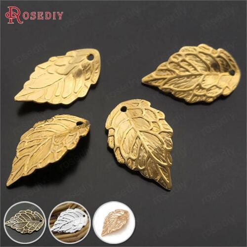 29377)30PCS 17*10MM Gold Color Plated Brass Tree leaf Charms Pendants Diy Jewelry Findings Earrings Accessories Wholesale