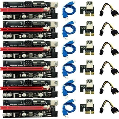 6Pcs Newest Ver009 Usb 3.0 Pci-E Riser Ver 009S Express 1X 4X 8X 16X Extender Riser Adapter Card Sata 15Pin to 6 Pin Power Cable