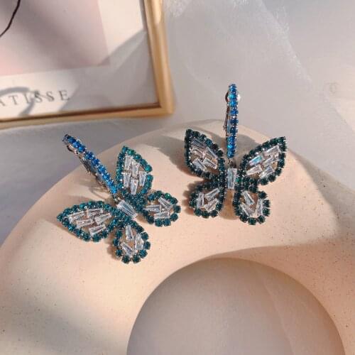 Butterfly Drop Earrings for Women Femme Colorful Crystal Simulation Wing Hook Earrings
