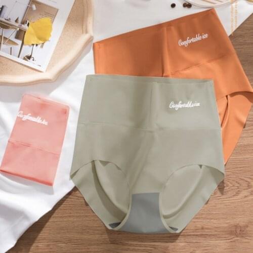 Seamless Ice Silk Womens Panties Plus Size Lingerie Abdomen Briefs High Waist Underwear Breathable Underpants Female Intimates