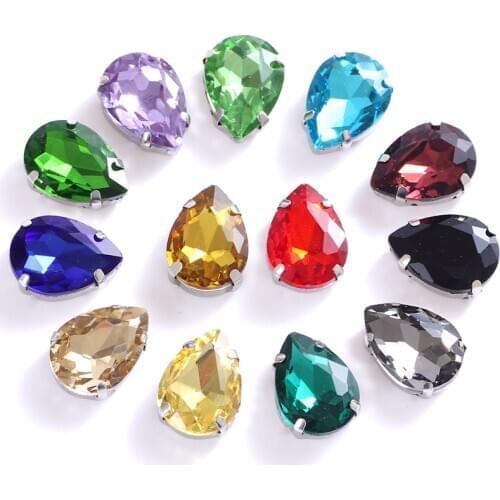 Glitter Sewing Rhinestones For Needlework With Silver Claw Teardrop Sew on Glass Crystal Stones Diy Garment Clothes Shoes