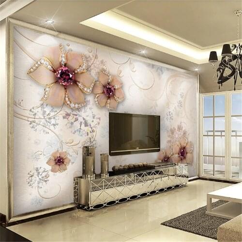 Milofi custom large non-woven wallpaper mural European simple diamond flower pattern jewelry background wall
