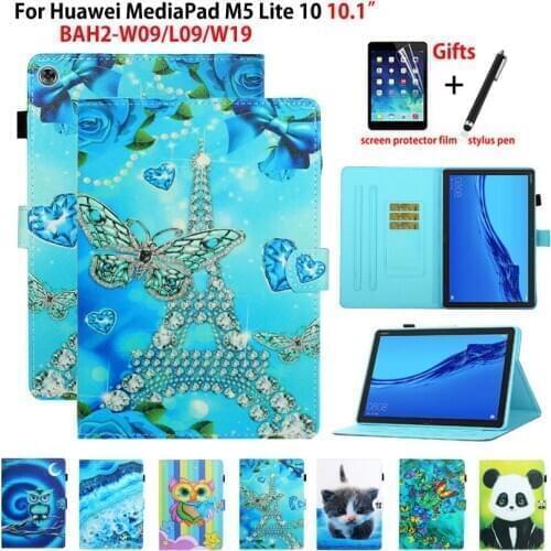 Case For Huawei MediaPad M5 Lite 10 BAH2-L09/W09/W19 10.1" Cover Funda Tablet Fashion Print Flip Stand Capa Shell +Gift