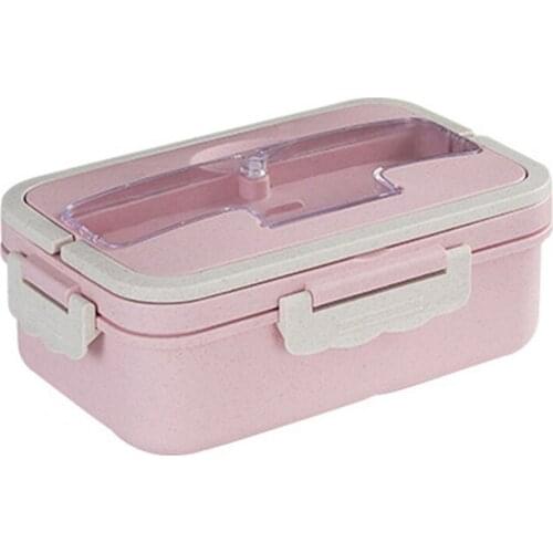 Wheat Straw With A Fork And Spoon Student Compartment Lunch Box Can Microwave Lunch Fresh-keeping Case