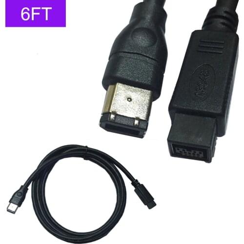 Black IEEE 1394 Firewire 800 to Firewire 400 Cable, 9 Pin/6 Pin Male / Male 6 FT