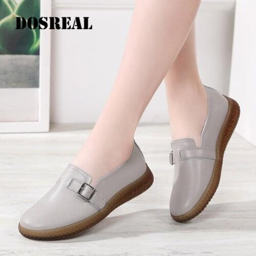 DOSREAL Genuine Leather Shoes For Women Slip On Moccasins Mother Loafers Soft Bottom Flats Casual Footwear Comfortable Shoes