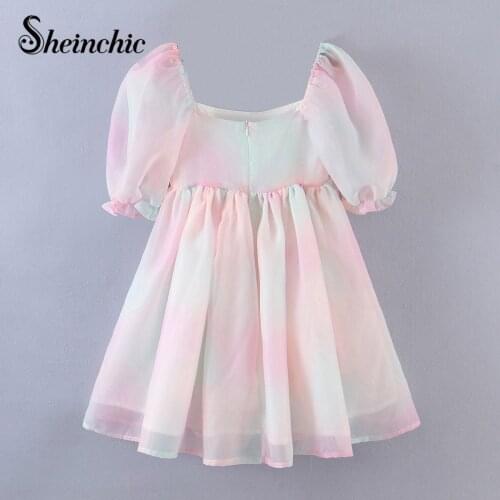 Elegant Puff Sleeve Printed Ball Gown Party Dress 2021 Summer Women Short Bohemian Casual Dress