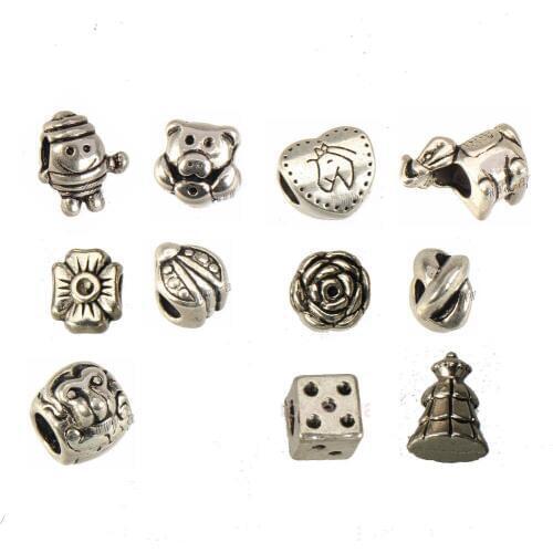 European Beads For Jewelry Making Charms Watch Bangles DIY Big Hole Silver Dice Pig Rose Elephant Alloy Original Jewels Findings