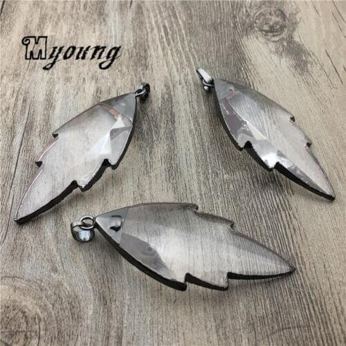 Willow leaf Shape Faceted Glass Crystal Quartz Pendant with Gun Black plated Edges For Necklaces Jewelry Making MY1989