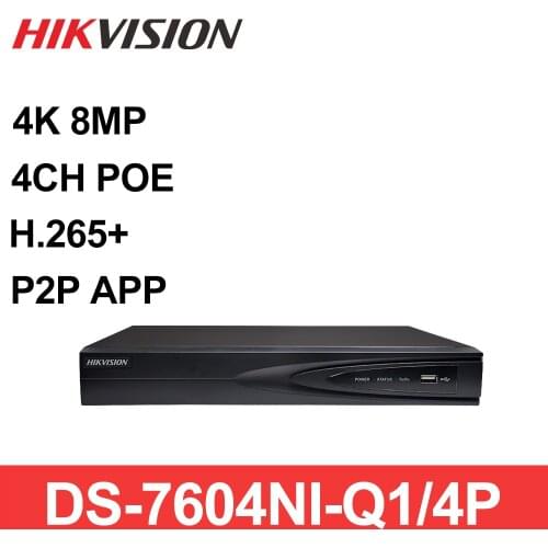 Hikvision NVR DS-7604NI-Q1/4P 4CH POE NVR 4MP H.265+ 1 SATA for POE IPC Security Network Video Recorder Remote View