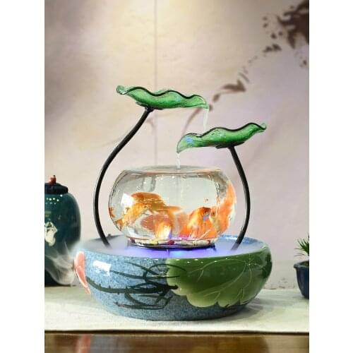 Ceramic Goldfish bowl Desktop furnishing articles cycle The flow of water mini fish tank fish tank accessories aquariums