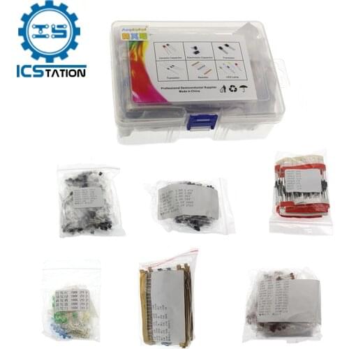 Electronic Component Kit 1390Pcs LED Diode Triode Capacitance PNP/NPN Transistor Resistors Capacitor Resistance Set