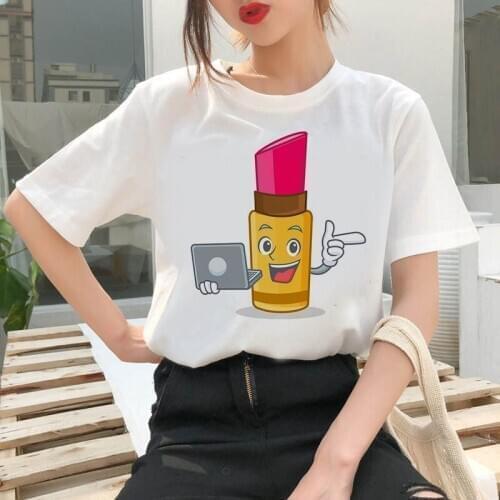 Fashion Lipstick doll T Shirt Women Lovely Print Short Sleeved O-neck T-shirt Vintage Vogue Ullzang Tshirt Harajuku Tops