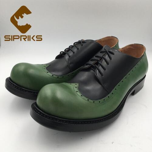 Sipriks hand-painted green calf leather dress shoes for men elegant black wingtip shoes retro carved brogue Sewing welted shoe