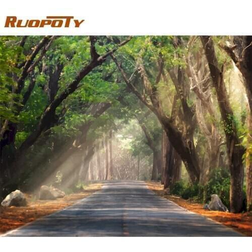 RUOPOTY Frame Road Landscape DIY Painting By Numbers Modern Wall Art Hand Painted Oil Painting For Wall Decor