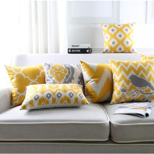 Nordic Style Abstract Geometric Printed Linen Cotton Cushion Cover Yellow Lines Decorative Sofa Throw Pillow Case Almofadas