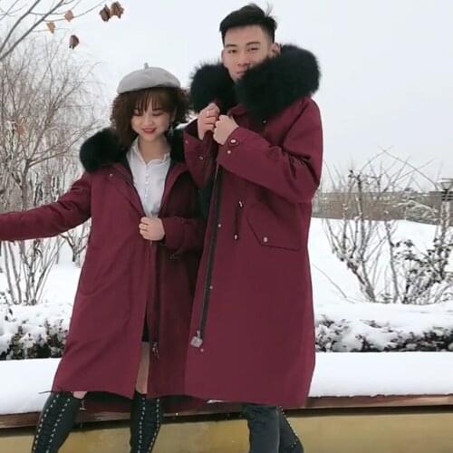 2020 New Couple Parkas Real Raccoon Fur Coat Winter Warm Fashion Outwear Long Jacket Customized Hot Sale