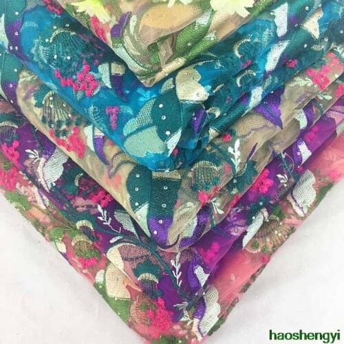 New summer exquisite rhinestone embroidered fabrics, high-end fashion ladies embroidered lace apparel fabrics