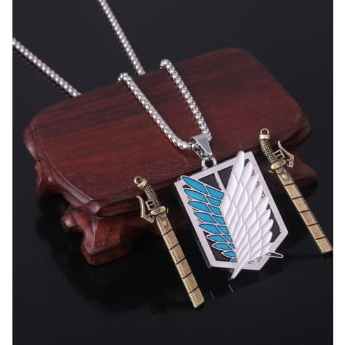 Attack on Titan Anime Necklace Wings of Freedom Shingeki No Kyojin Survey Sword Punk Necklace Pendant for Women Men Jewelry