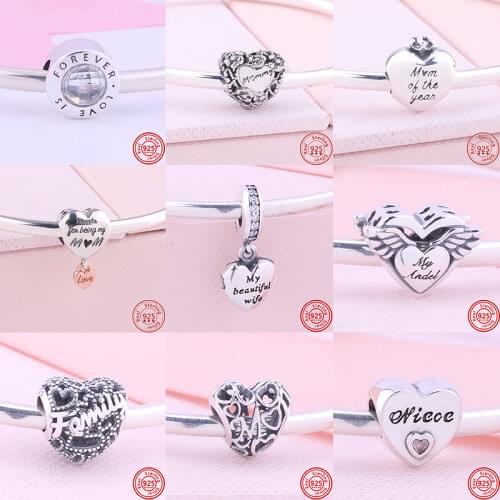 Fit Pandora Bracelet Original 925 Sterling Silver Nan Grandma Dad Sister Daughter Wife Mom Best Friend Auntie I Love You Heart