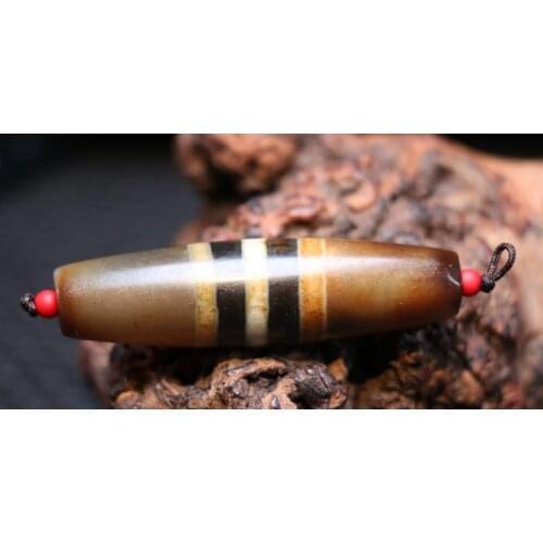 Treasure Energy Tibetan Top Oily Old Agate 3 stripe Totem dZi Bead Pendant A UPD1211A