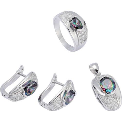 Eulonvan Charms luxury Wedding jewelry sets womens accessories 925 sterling silver dropshipping Rainbow Cubic Zirconia S-3719set