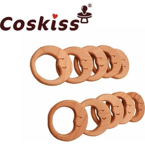 Coskiss Food Grade Round Moon Beech Teether Childrens Baby Teether Childrens Toys Diy Made Wooden Ring Teething Toys