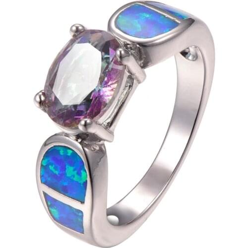 Rose Rainbow Crystal Zircon With Blue Fire Opal 925 Sterling Silver Ring Size 6 7 8 9 10 R1376
