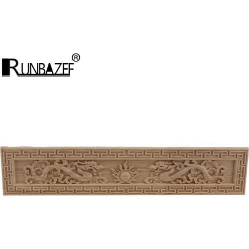 RUNBAZEF Wood Carved Applique Ssangyong Mouldings Frame Corner Onlay Unpainted Furniture Home Door Decor Decoration Accessories
