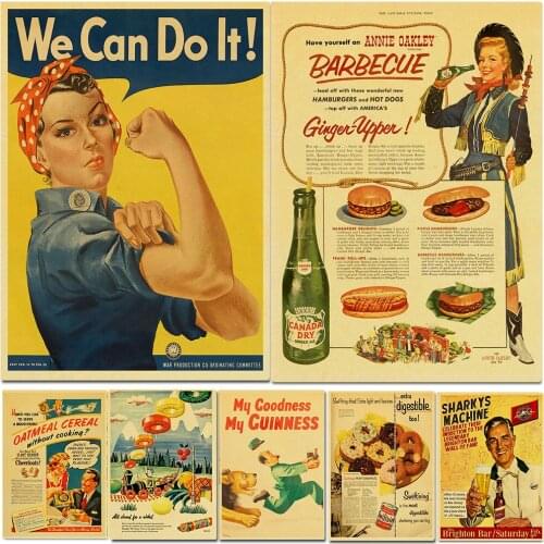 Vintage Cartoon WorldWarII Food Retro Poster Kraft paper Home Decal Art Painting Wall Sticker for Coffee House Bar Decor
