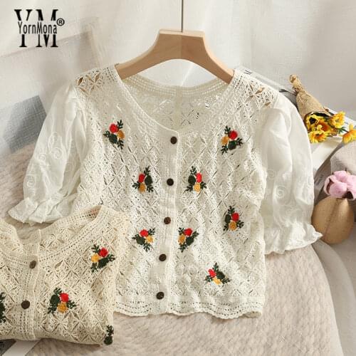 YORNMONA Openwork Blouses
