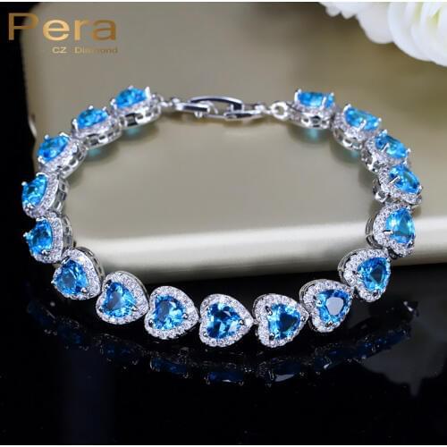 Pera Romanric Heart Shape White Gold Color Female Party Jewelry Light Blue Cubic Zirconia Bangles & Bracelets For Women B068