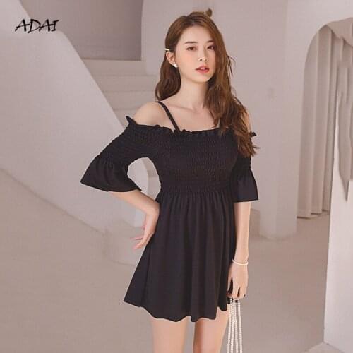 Womens Swimwear 2021 Sexy One-piece Swimsuit Black with Skirt Sleeves Ruffles Bikini Summer Bathing Suit Monokini Beachwear